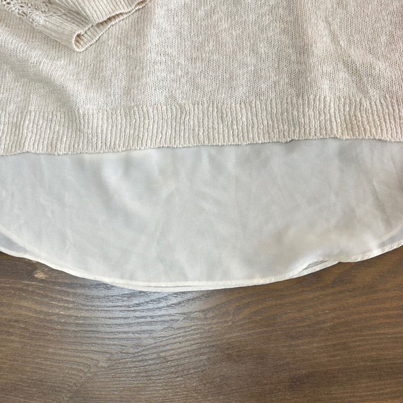 Lucky Brand Ivory Crochet Lace Sleeve Knit Top Layered Shirt Women's L - Picture 3 of 9